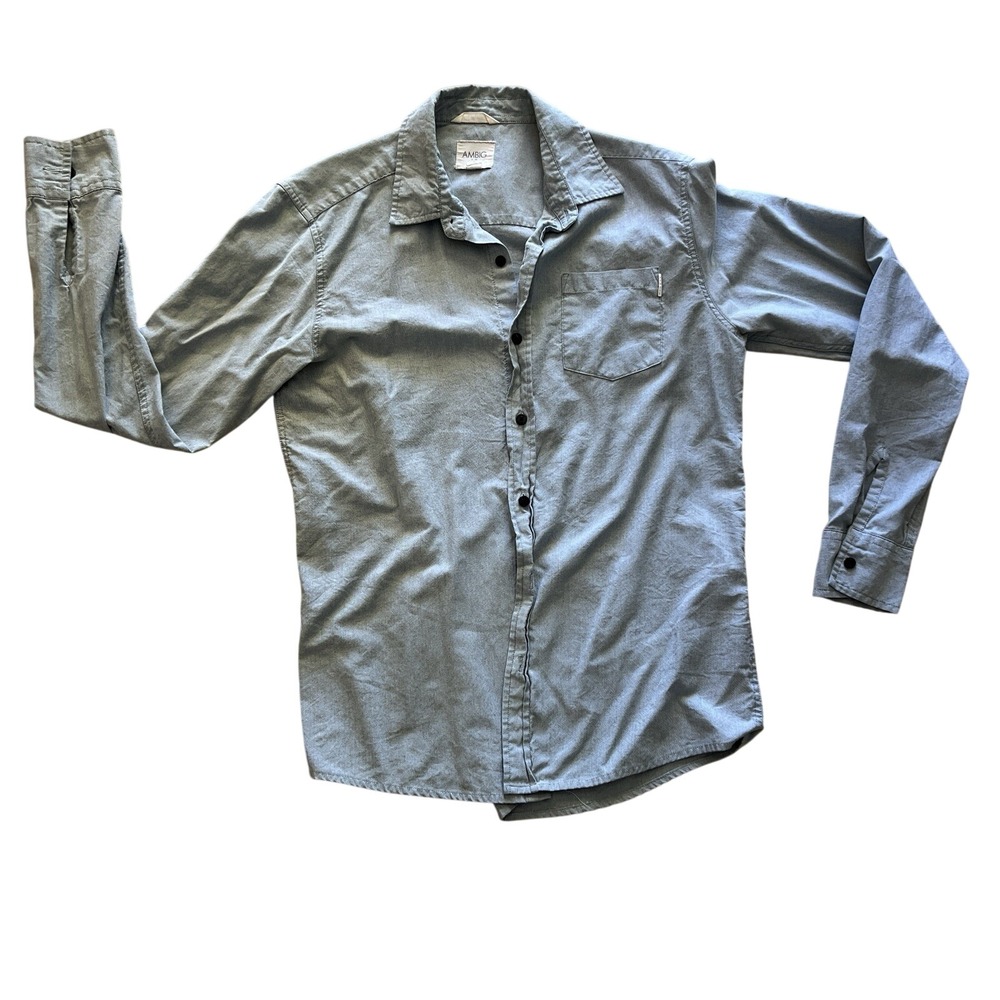 Ambig Mens Blue Long Sleeve‎ Button Down Front Size Medium Cotton Blend Classic